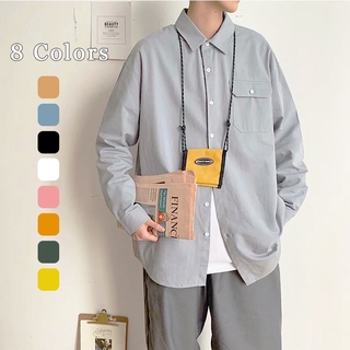 【EI KA 】M-3XL 8 Color Cargo shirt Long sleeve Oversize Hong Kong Korean style simple top for men