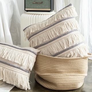 【Ready stock】Boho Pillow Case Cushion Cover Fronha Cotton Linen Back Support Pillowcases Decorative Macrame Tassel Home Office Pillows Covers (4)