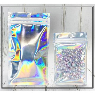 100pcs Foil Holographic aluminum front transparent/ back blind zipper heat Seal Zip lock Bags #COD