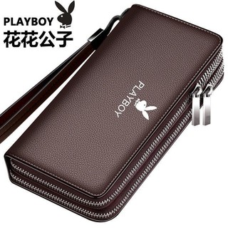 ▨☞[Authentic Playboy][Double double zipper]Men s wallet men s long soft leather large-capacity clutc