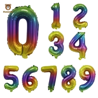 16inch（0-9）Iridescent Rainbow Color Number Foil Balloon Birthday Wedding Party Decor Party Supplies