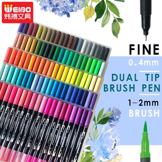 WEIBO 12/36 Colors Watercolor Pen Markers Dual Tip Fineliner Coloring Art Markers Color Pens