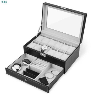 ▽✟12 Grid Slots Double Layer Leather Watch Jewelry Display Storage Organizer Case Box