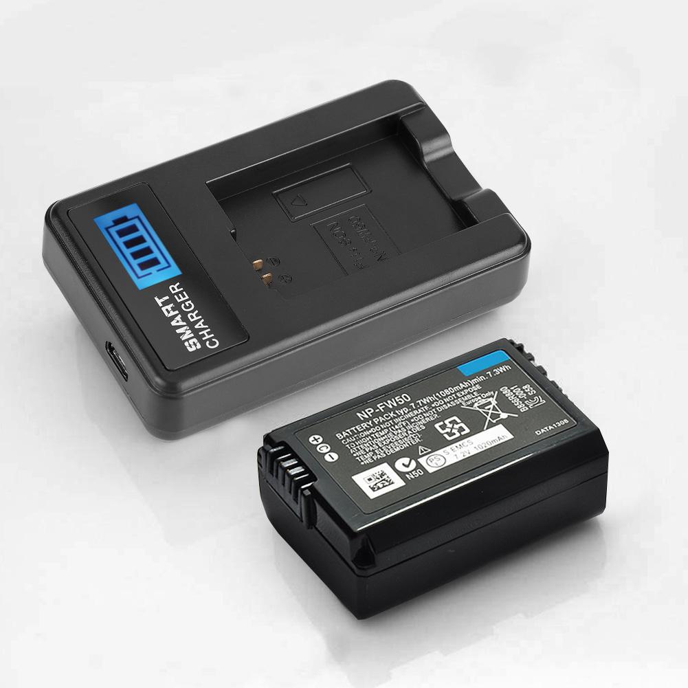 CALIN NP-FW50 for Sony NP-FW50 Battery LCD Single Charger for Sony Alpha A6000 A6300 A6500