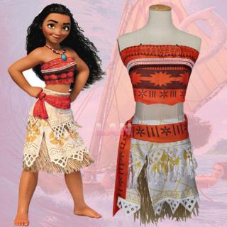 Kids Adult Disney Moana Princess Costume Fancy Dress Children Cosplay Hawaiian Set