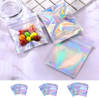 50pcs 100pcs Aluminum foil Holographic Color Resealable Zip Lock Bag Smell Proof Pouches Package One