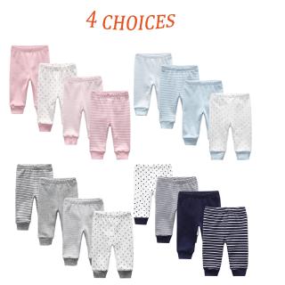 4 PCS Newborn Baby Pants Seluar Panjang Baby Girls Baby Pants 100% Cotton Boy Soft Baby Baby Striped Pants Waist Elasticity 0-12M