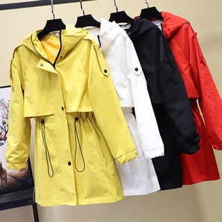 Women Trench Coat Hooded Long Sleeve Casual Mid-length Windbreaker Female 2020 New Spring Autumn Loo