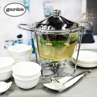 Gourdo's Soup Pot, Glass Bowl with Stainless Steel Cover, 4L & Free Ladle