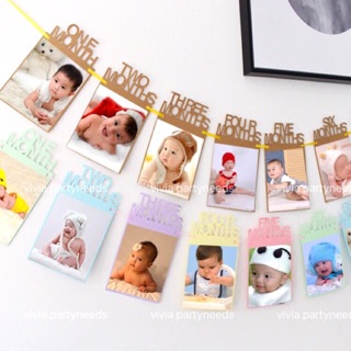 1-12 Month/Happy Birthday Baby Photo Banner (Glitter assorted & pastel color & brown）