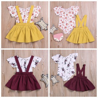 Baby Girl Set Floral Short Sleeves Romper Tops+Skirts (1)