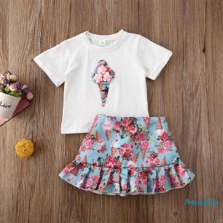 ✿ℛToddler Kids Baby Girls T-shirt Tops+ Ruffle Skirts Clothes Set