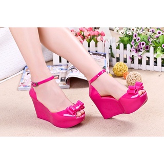 MIUBU Wedges female sandals color jelly shoes bow platform open toe high-heeled shoes JcKX (9)