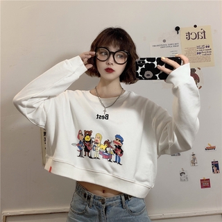 Plus Size Crop Top Long Sleeve Blouse Long Sleeve Crop Top Trendy Tops Loose Sweatshirt for Women Crop Tops Korean Style Tops Cute Tops for Women Sweater Fashion Women Clothes Casual Tops Autumn Spring (7)