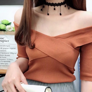 Alichoi Off Shoulder Knitted Blouse#1042