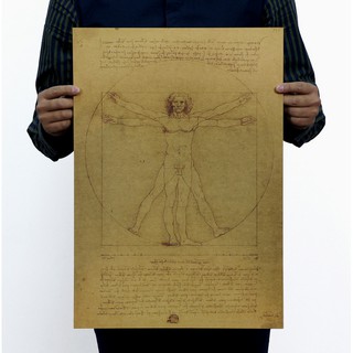 Leonardo Da Vinci Vitruvian Man Renaissance Drawing Vintage Kraft Paper Poster