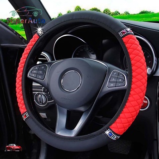 SuperAuto Car Steering Wheel Cover Universal 38CM PU Leather Rhinestone Steering Wheel Cover Auto Interior Decoration