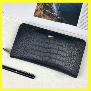 【Lacoste Wallet】 ready stock Lacoste Genuine Leather Men's Wallets Fold Over Purses Long wallet（Free box）