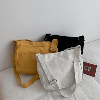Ins Japanese canvas bag female wild fashion messenger bag simple style student one-shoulder class bag