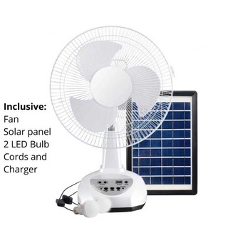 ✅PANDA COD✅ GDLITE Solar Recahrgeable Electric Fan Stand Fan with LED light TWO LED bulbs 8019-Z492