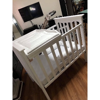 Wooden White Crib Package Small 22x36 WITH ADD ONS (with Uratex Foam, Bedsheet and Pillowset) (4)