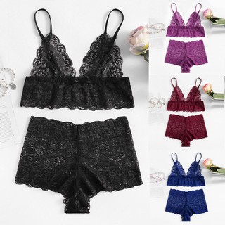 Fashion Women Plus Size Eyelash Lace Babydoll Bra Lingerie Set Underwear (2)