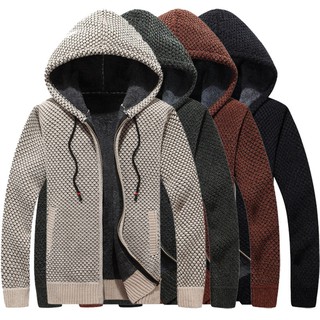 Autumn winter men cardigan sweater with thick wool and hoodie casual sweater warm coat casual jacket
