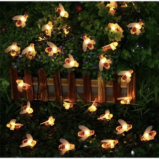✅Meet Solar Powered Cute Honey Bee LED String Fairy Light 20LED/30LED Outdoor Garden Fence Patio