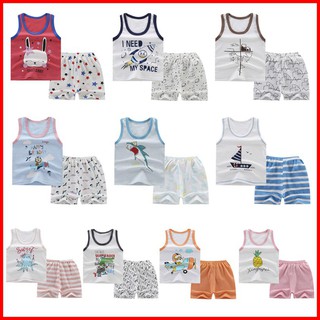 Summer Baby Boys Girls Sleeveless Cartoon Print Tops+Shorts