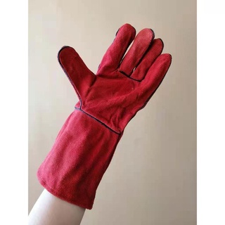 1pair Leather Welding Gloves Red 14inches
