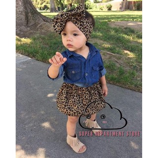 .SN-3PC Toddler Baby Girls Dress Denim T-shirt+Leopard (9)
