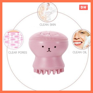 Jellyfish Silicon Brush Face Scrubber Deep Pore with Cleansing Sponge Value 3 Pack, All in One Soft Manuel Brushes for Skin Care Exfoliating Massage Blackheads Removing