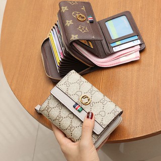 Leather Texture Folding Wallet Women Short Multi-function Three-fold Multi-card Card Holder