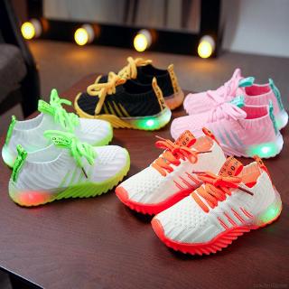 Baby Boys Girls Breathable Anti-Slip Striped Shoes LED Sneakers Toddler Soft Soled First Walkers