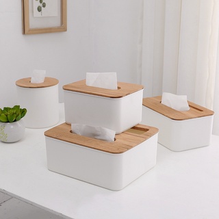 Fresh Plastic Wooden Tissue Box Simple Style Desktop Tissue Box Creative Home Bamboo Wood Cover Tissue Storage Box