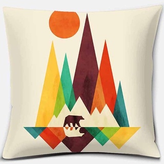 ✲❉❈Abstract Colorful Wildflower Mountain Geometric Square Peach Skin Pillowcase Home Decoration Car