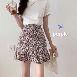 Ready Stock Korean Style Chic Sexy Ruffled High-waisted w/zipper Plain&Floral Mini Skirt COD (1)