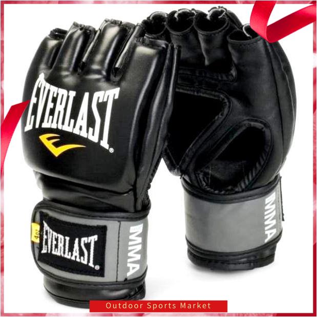 Black Everlast MMA Glove Boxing Muay Thai Training Gym Professional Fighting PU Leather Thicken