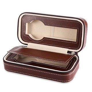 2 Grids PU Leather Travel Watch Storage Case Box Organizer