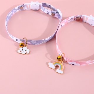 1Pcs Rantai kucing Pet Collar Cloud Rainbow Adjustable Bell Safety Buckle Cat Dog Necklace Flower Accessories Necklace