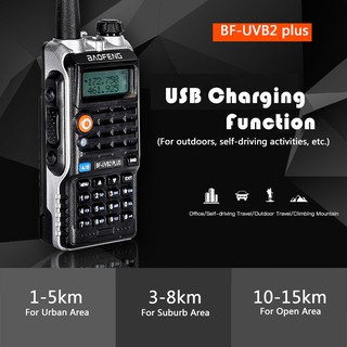 BAOFENG BF-UVB2 Plus FM Transceiver Dual Band LCD Display Handheld Interphone 128CH Two Way Portable Radio Support Long Communication Range Long Standby Time Clear Voice Walkie Talkie Black US Plug