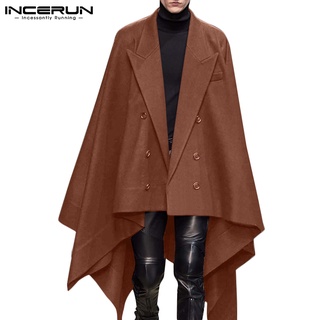 INCERUN Men Autumn Winter Vintage Fashion Bat Sleeve Cloaks Double Breasted Loose Cape