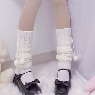 NEEDWAY Girl Leg Warmers Winter Foot Cover Leg Warm Socks Lolita Knitted Autumn Sweet Japanese Wool Ball Knee Cover (4)