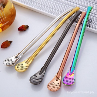 ⭐【Factory Direct Sales】Two-Purpose Stainless Steel Straws Metal Drinking Tea Straw Spoon Creative Reusable Coffee Spoon Western Mixing Spoons gVqP