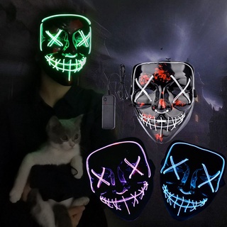 Hats℡♦□【Read to Ship】Stitched Light Up Halloween Mask The Purge Movie LED Wire Fluorescent Cosplay M (3)
