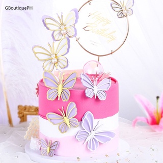 3Pcs/set Butterfly Cake Topper Happy Birthday Cake Happy Birthday Pearl Cake Decoration G