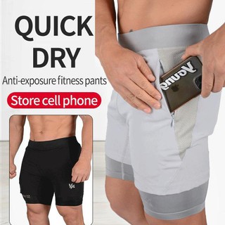Quick-Dry Elastic Double Layer Fake 2-Piece Shorts (1)