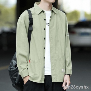 ✳┇Men s long-sleeved tooling shirt Hong Kong style casual long-sleeved shirt cotton loose student sh