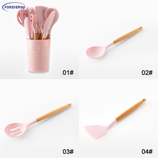 RE Silicone Kitchen Cooking Utensils Natural Wood Handle Cooking Tools Turner Tongs Spatula Spoon (7)