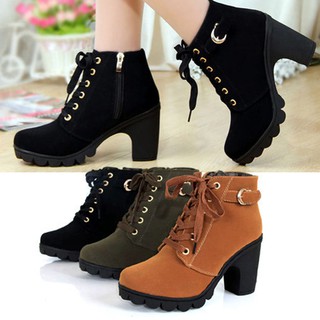 TMR High Top Heel Lace Up Ankle Boots Suede Shoes